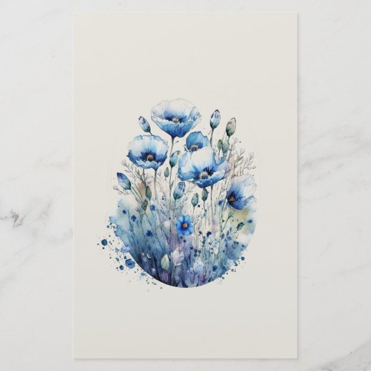 Blauw Papaver Bloem Motief Briefpapier (Achterkant)
