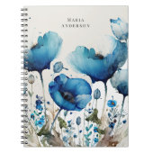 Blauw Papaver Floral Monogram Notitieboek (Voorkant)