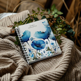 Blauw Papaver Floral Monogram Notitieboek