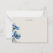 Blauw Papaver Floral Monogram Notitiekaartje (Voorkant)