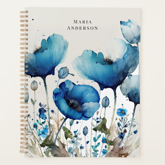 Blauw Papaver Floral Monogram Planner (Voorkant)