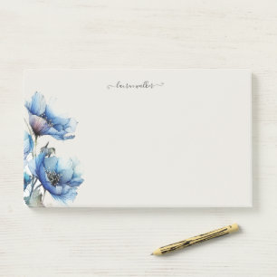 Blauw Papaver Floral Monogram Post-it® Notes
