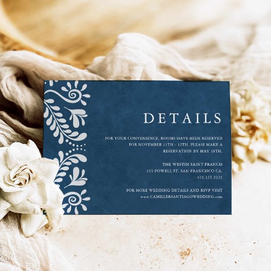 Blauw Papel Picado Mexico Trouwdetails Informatiekaartje