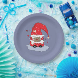 Blauw papier Borden met gnoom in rood Papieren Bordje