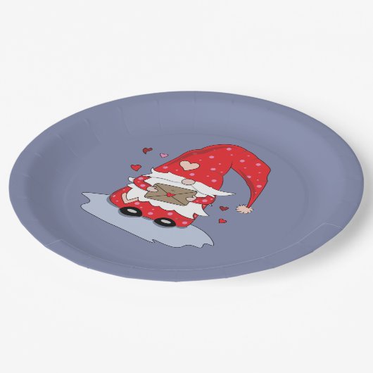Blauw papier Borden met gnoom in rood Papieren Bordje (Gekanteld)
