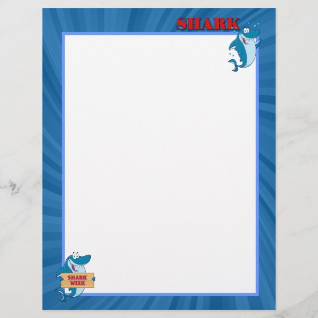 Blauw papier met briefhoofd voor haai (Voorkant)