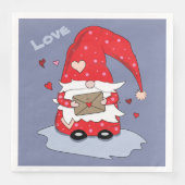 Blauw papier servetten met rode gnoom en harten (Voorkant)