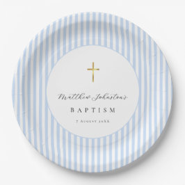 Blauw papier voor de doop van een babyjongen  papieren bordje