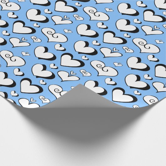 Blauw papier voor het ompakken van harten (Hoek)