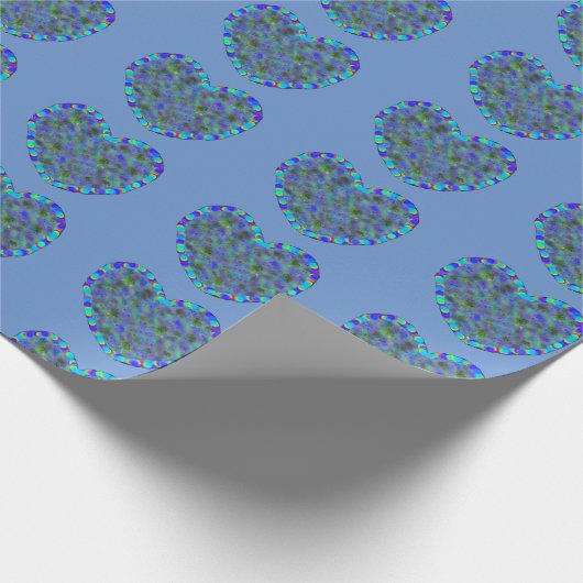 Blauw papier voor het ompakken van harten (Hoek)