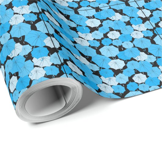 Blauw paraplu Patroon 01 Black BG Cadeaupapier (Rol Hoek)