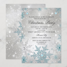 Blauw Parel Kristallen Sneeuwvlok Kerstfeest Kaart