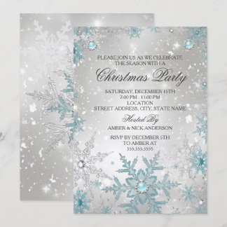 Blauw Parel Kristallen Sneeuwvlok Kerstfeest Kaart