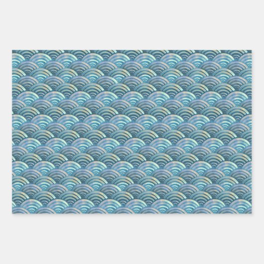 Blauw parelvisschaalpatroon inpakpapier vel (Voorkant 3)