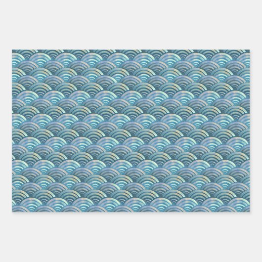 Blauw parelvisschaalpatroon inpakpapier vel (Voorkant)