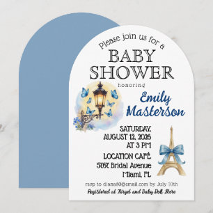Blauw, Parijs, Jongens Baby Shower Uitnodiging