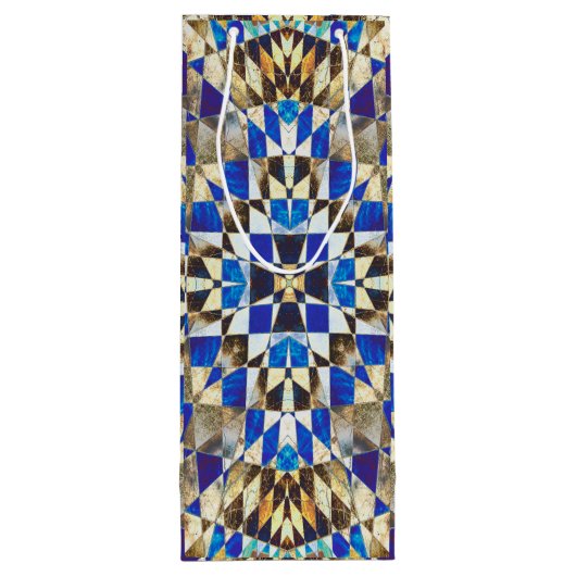blauw parket wijn cadeautas (Achterkant)