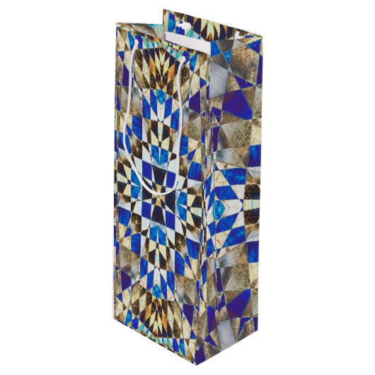 blauw parket wijn cadeautas (Voorkant Gekanteld)