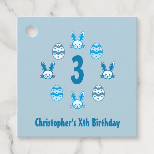 Blauw Pasen 3e Verjaardag Bedankjes Labels (Voorkant)