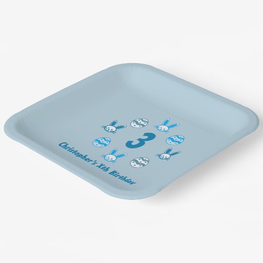 Blauw Pasen 3e Verjaardag Papieren Bordje (Gebogen)