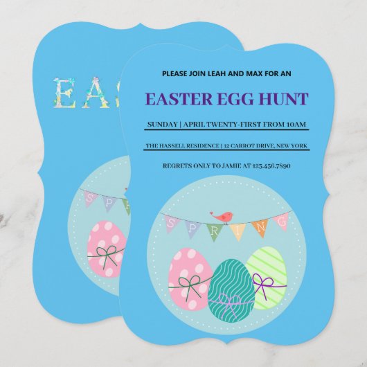 Blauw Pasen Eenvoudige Brunch Ei Hunt Uitnodiging (Voorkant / Achterkant)