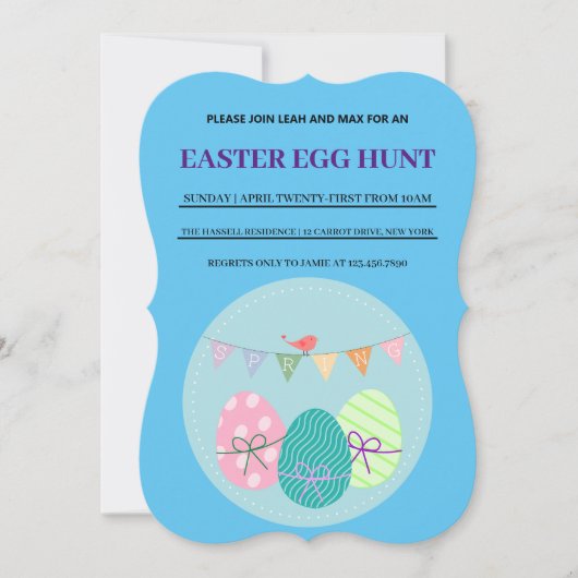 Blauw Pasen Eenvoudige Brunch Ei Hunt Uitnodiging (Voorkant)