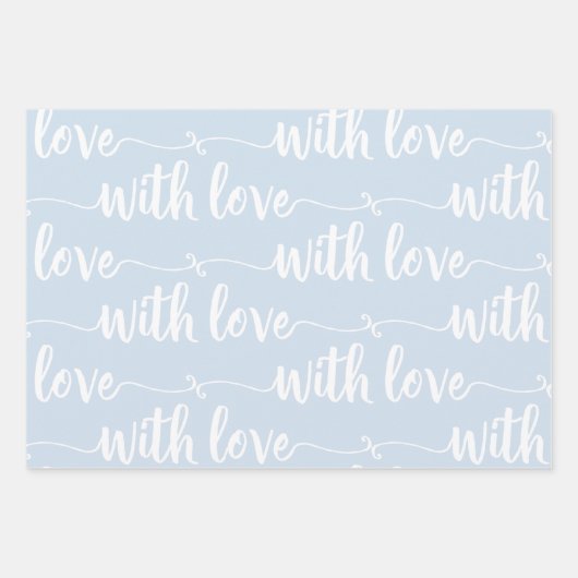 Blauw pasta met liefdespapierbladen inpakpapier vel (Voorkant 3)