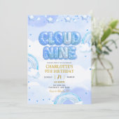 Blauw Pastel Cloud Nine Verjaardag Kaart (Staand voorkant)