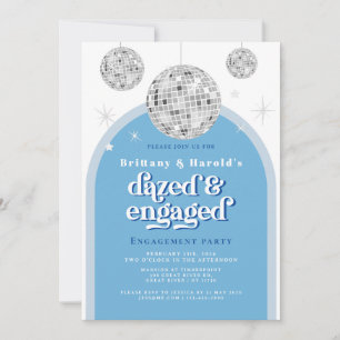 BLAUW pastel Elegant Retro Disco Verloving foto Kaart