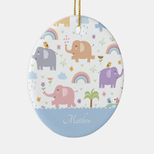 Blauw pastel Elephant Pattern Little Boy Kerstmis Keramisch Ornament (Rechts)