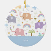 Blauw pastel Elephant Pattern Little Boy Kerstmis Keramisch Ornament (Achterkant)