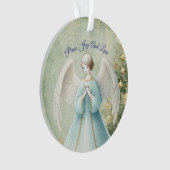 Blauw Pastel Engel Christelijk Kerstmis Ornament (voorkant)