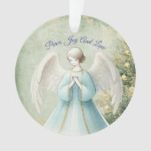 Blauw Pastel Engel Christelijk Kerstmis Ornament (voorkant)