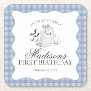 Blauw Pastel Little Boo Ghost Verjaardagsfeest Bar Kartonnen Onderzetters
