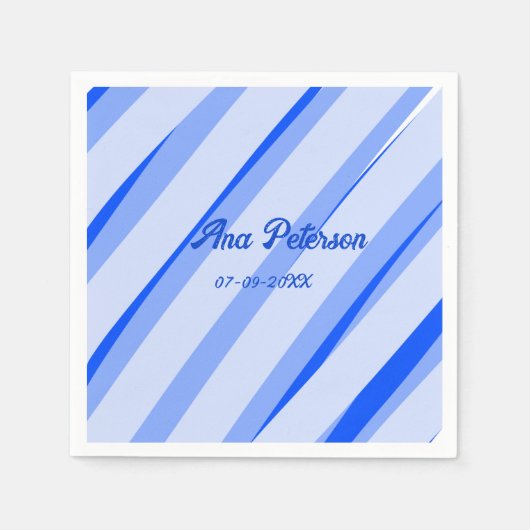 Blauw pastel voeg naam toe datum boho retro lijnen servet (Voorkant)