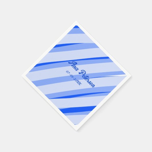 Blauw pastel voeg naam toe datum boho retro lijnen servet (Hoek)