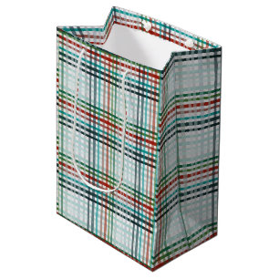 Blauw pastelkleurig ruitpatroon medium cadeauzakje