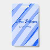 Blauw pastelkleurig voeg naam datum boho retro lij badge (Achterkant)