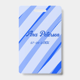 Blauw pastelkleurige naam datum boho retro lijnen badge