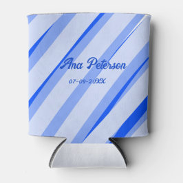 Blauw pastelkleurige naam datum boho retro lijnen  blikjeskoeler