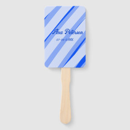 Blauw pastelkleurige naam datum boho retro lijnen  handwaaier