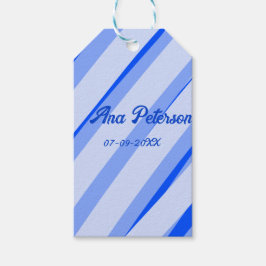 Blauw pastelkleurige voeg naam datum boho retro li cadeaulabel