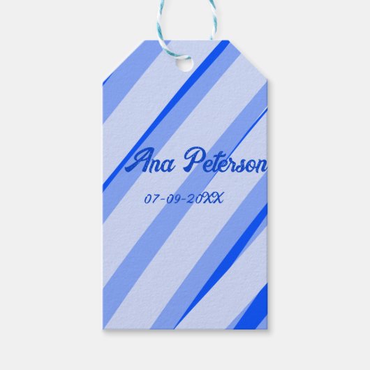 Blauw pastelkleurige voeg naam datum boho retro li cadeaulabel (Voorkant)