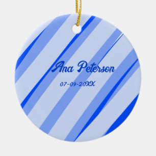 Blauw pastelkleurige voeg naam datum boho retro li keramisch ornament