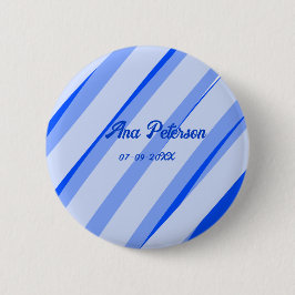 Blauw pastelkleurige voeg naam datum boho retro li ronde button 5,7 cm