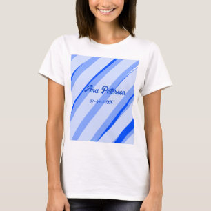 Blauw pastelkleurige voeg naam datum boho retro li t-shirt