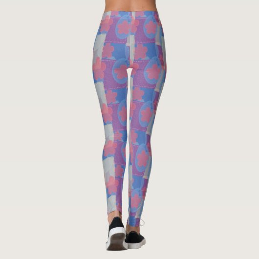 blauw patchpatroon leggings (Achterkant)