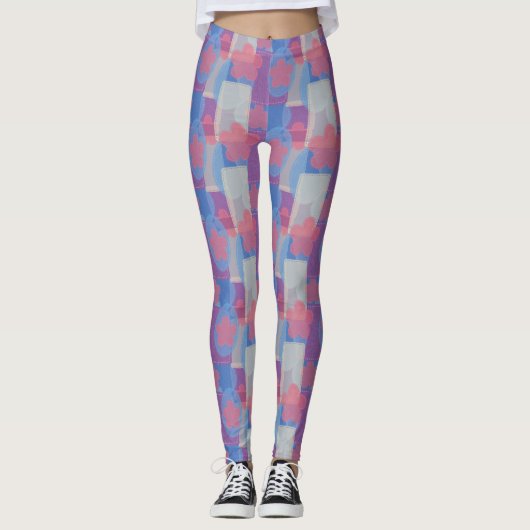  blauw patchpatroon leggings (Voorkant)