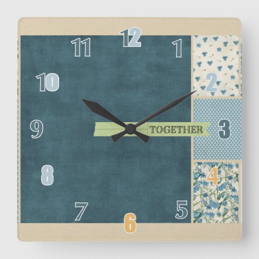 Blauw patchwerk met wandvergrendeling vierkante klok (Voorkant)