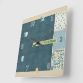 Blauw patchwerk met wandvergrendeling vierkante klok (Hoek)